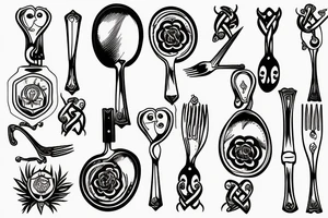 spoon and fork threaded through herb tattoo idea