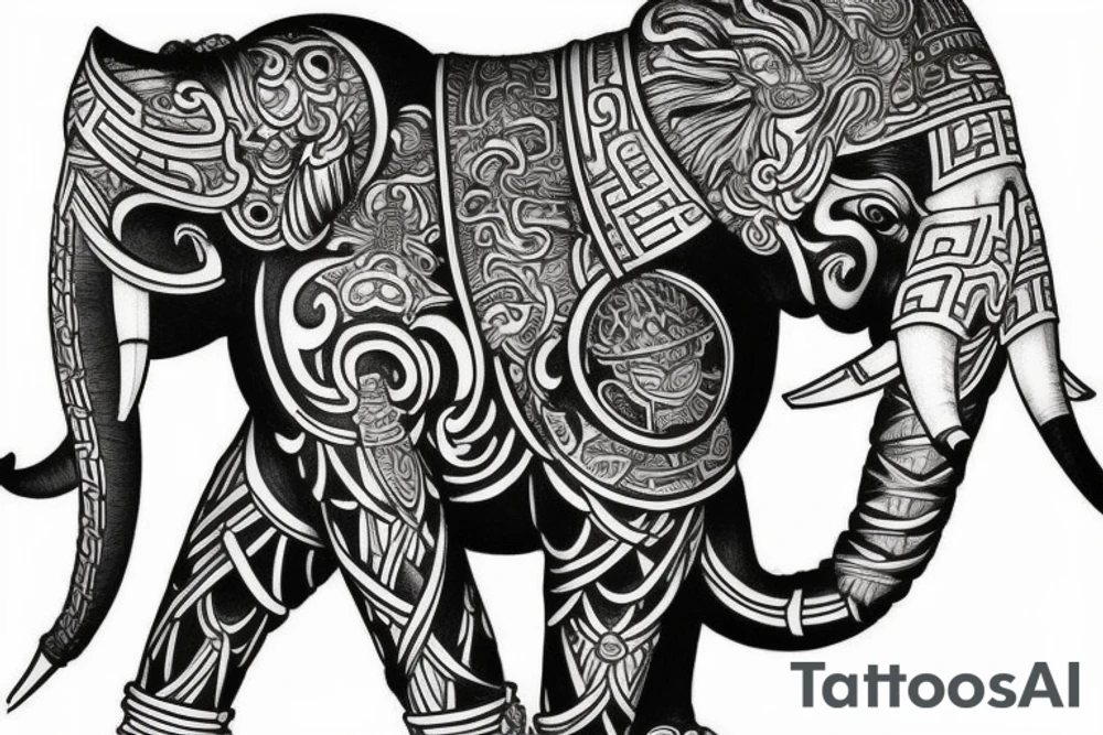 Elephant warrior and monkey king Japanese stule tattoo idea