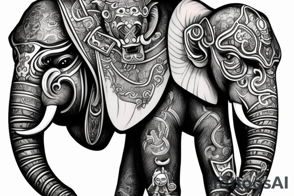 Elephant warrior and monkey king Japanese stule tattoo idea Elephant warrior and monkey king Japanese stule tattoo idea
