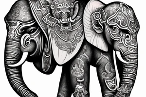 Elephant warrior and monkey king Japanese stule tattoo idea
