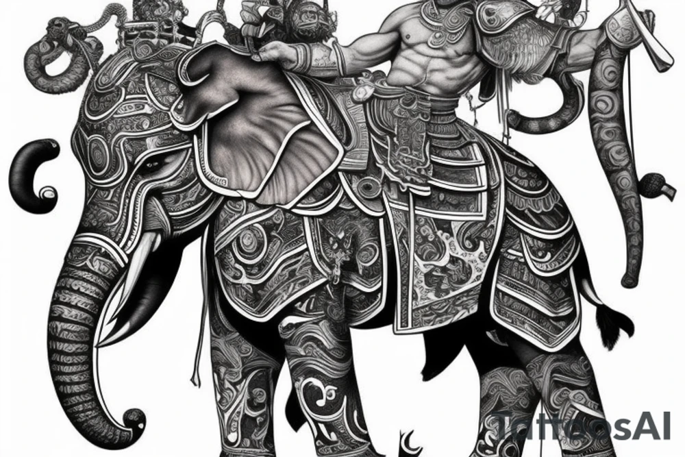 Elephant warrior and monkey king Japanese stule tattoo idea Elephant warrior and monkey king Japanese stule tattoo idea