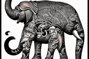 Elephant warrior and monkey king Japanese stule tattoo idea