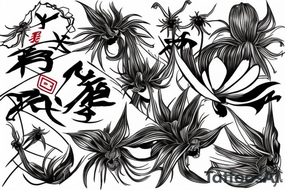 Akatsuki symbol with red spider lily tattoo idea