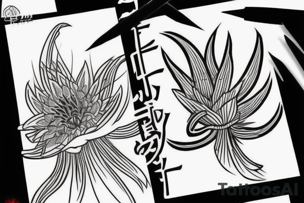 Akatsuki symbol with red spider lily tattoo idea
