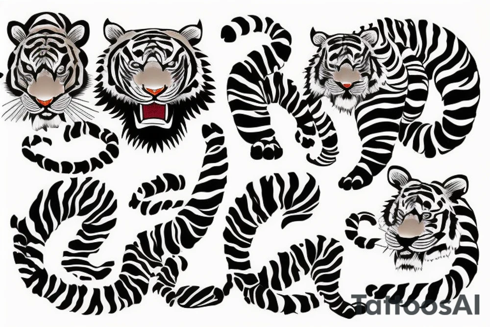 Japanese tiger with Japanese flowers tattoo idea