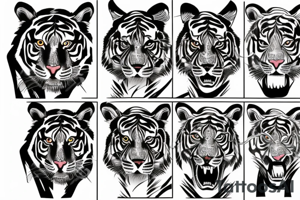 Japanese tiger with Japanese flowers tattoo idea
