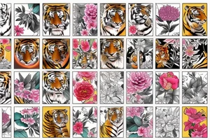 tiger with Japanese flowers tattoo idea