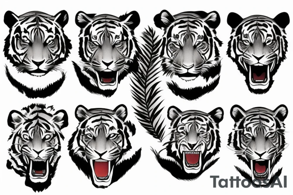 tiger with Japanese flowers tattoo idea