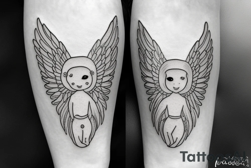 Angel bear with halo and wings small tattoo idea