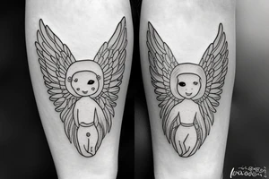 Angel bear with halo and wings small tattoo idea