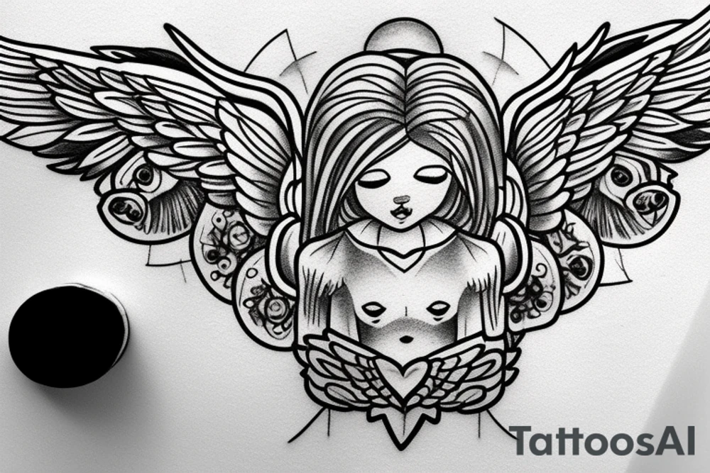 Angel bear with halo and wings small tattoo idea
