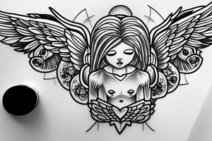 Angel bear with halo and wings small tattoo idea