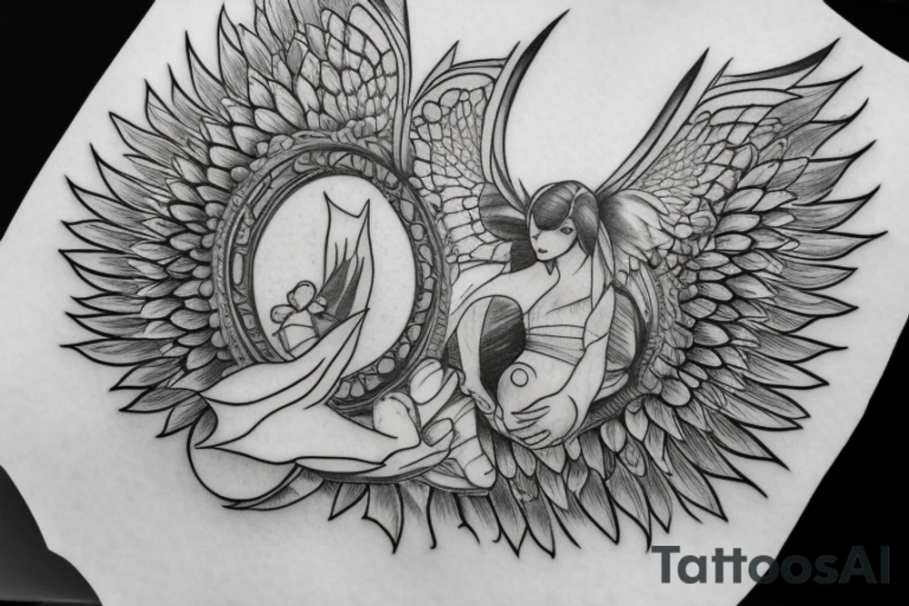 Bear with halo and wings tattoo idea