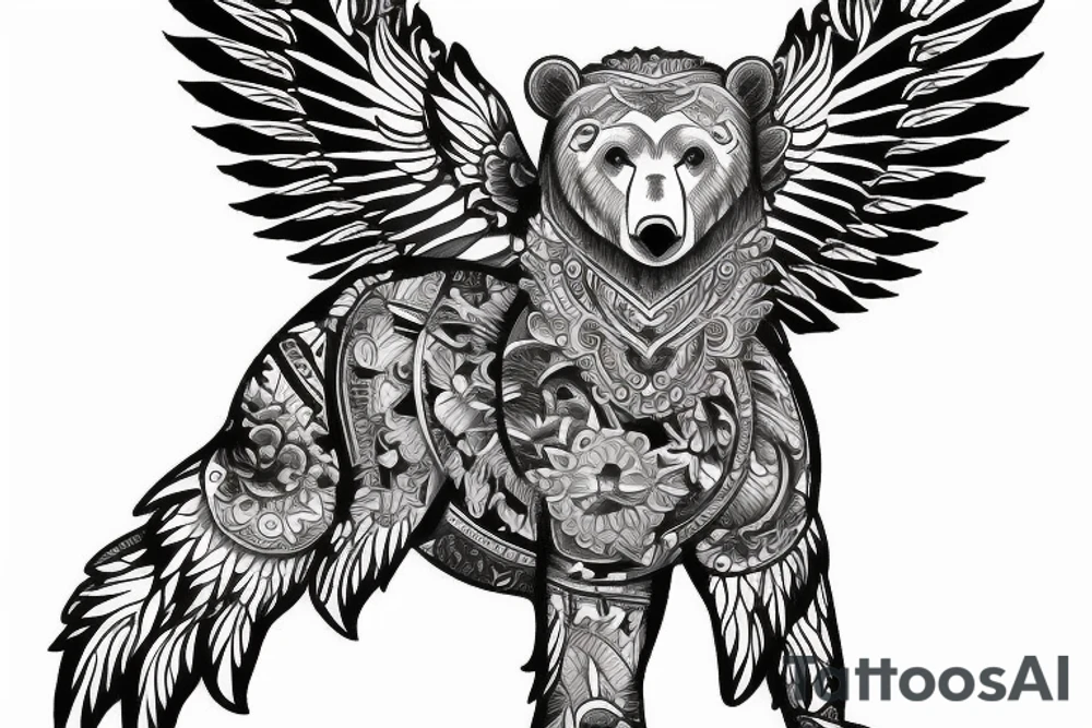 Bear with halo and wings tattoo idea