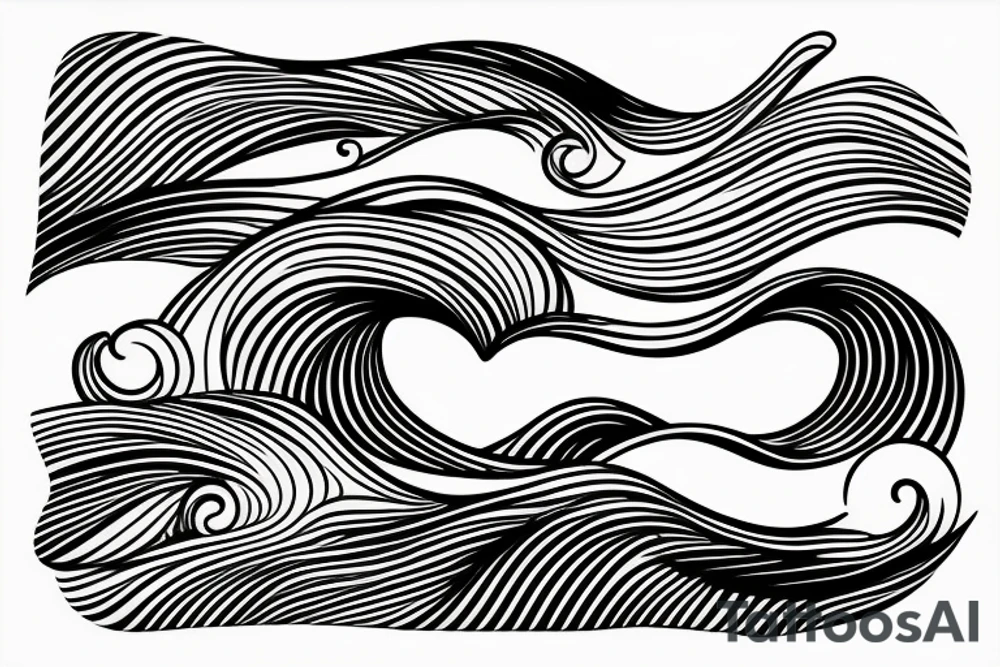 Line art sunset wave tattoo idea