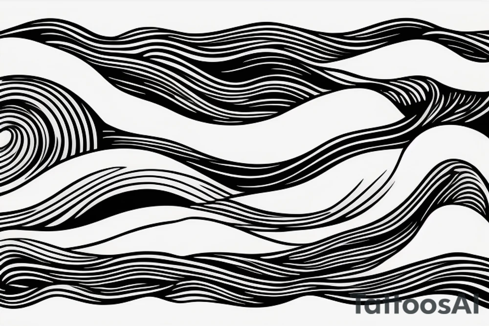 Line art sunset wave tattoo idea