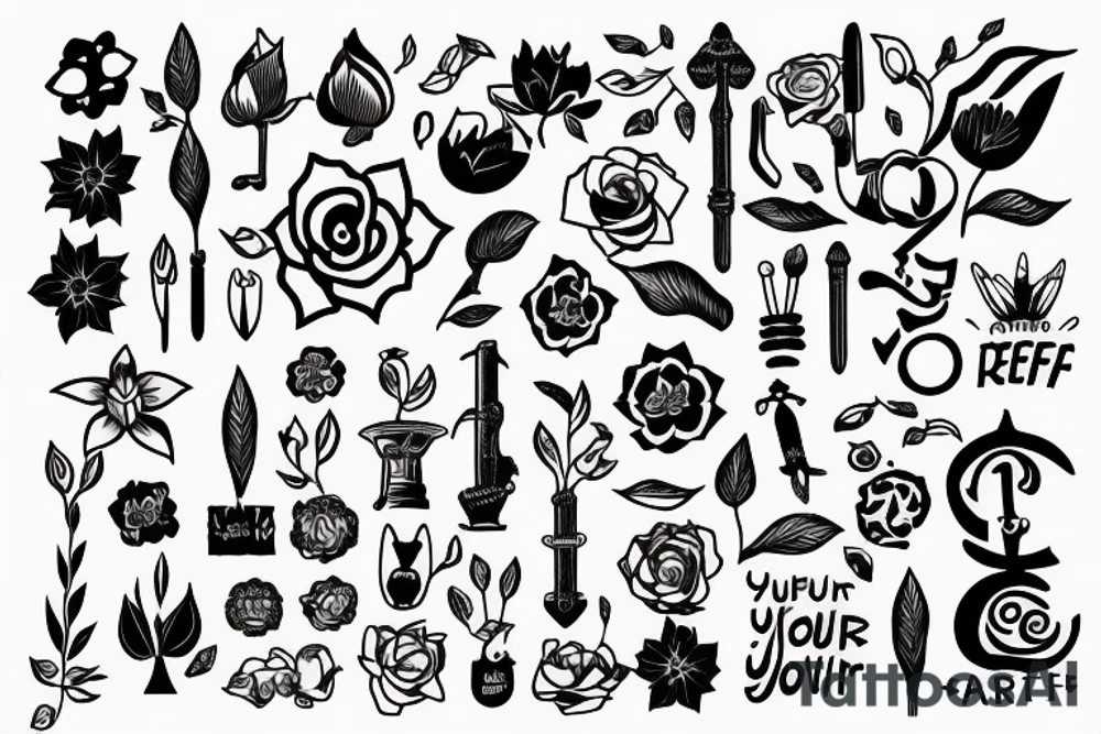 The sentence "build your garden" with symbols of self improvement. tattoo idea