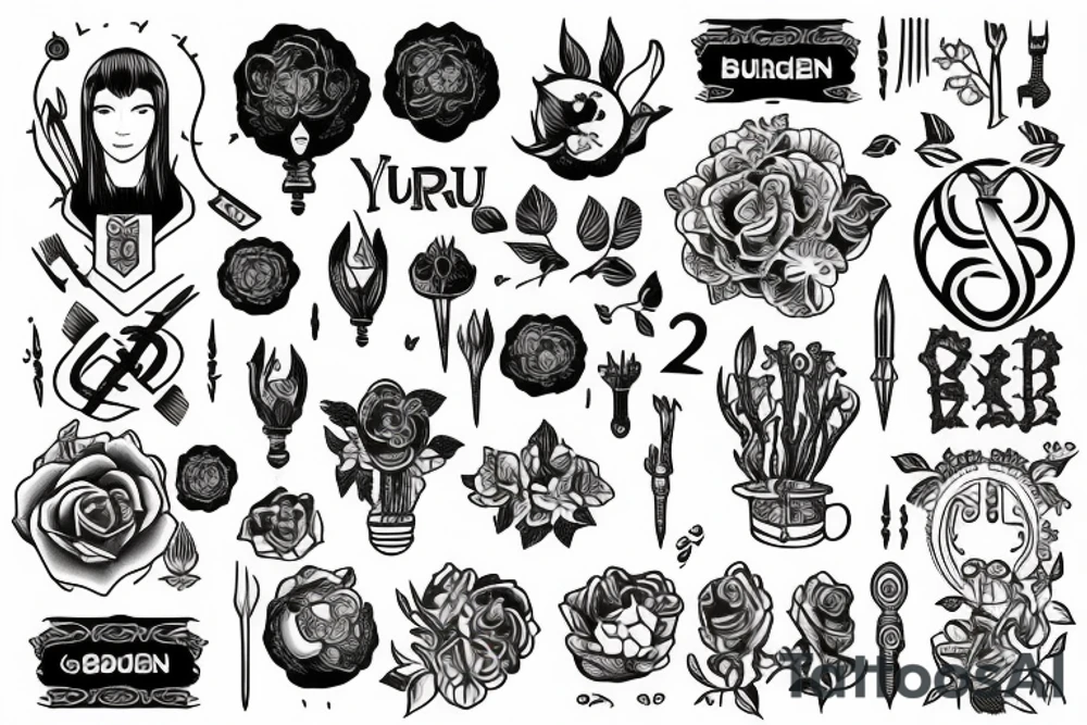 The sentence "build your garden" with symbols of self improvement. tattoo idea