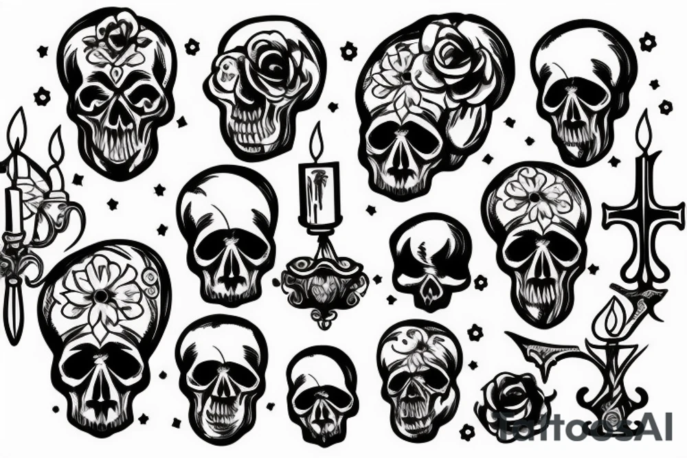 Skull with candle in the gothic cathedral tattoo idea