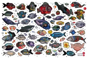 In a arm kobi fish with Google colour tattoo idea