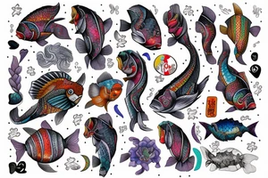 In a arm kobi fish with Google colour tattoo idea