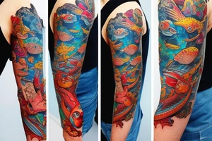 Complete arm with kobi fish with Google colour tattoo idea