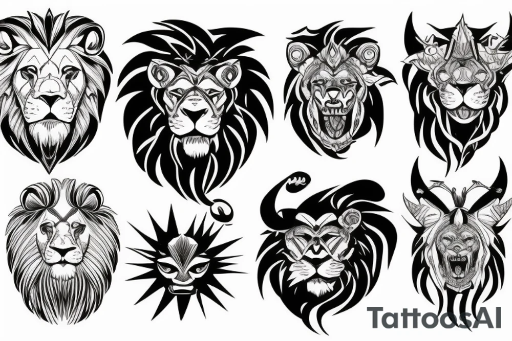 evil lion with devil and angel tattoo idea
