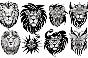 evil lion with devil and angel tattoo idea