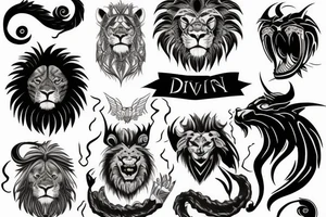 evil lion with devil and angel tattoo idea
