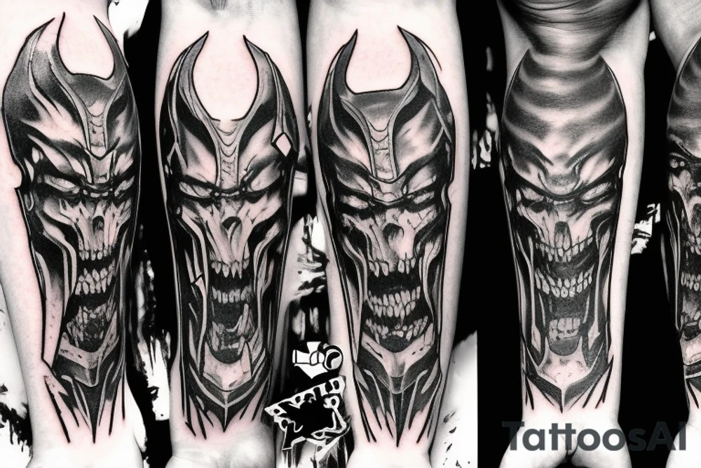 Doom slayers mark from the game doom eternal on the right forearm tattoo idea