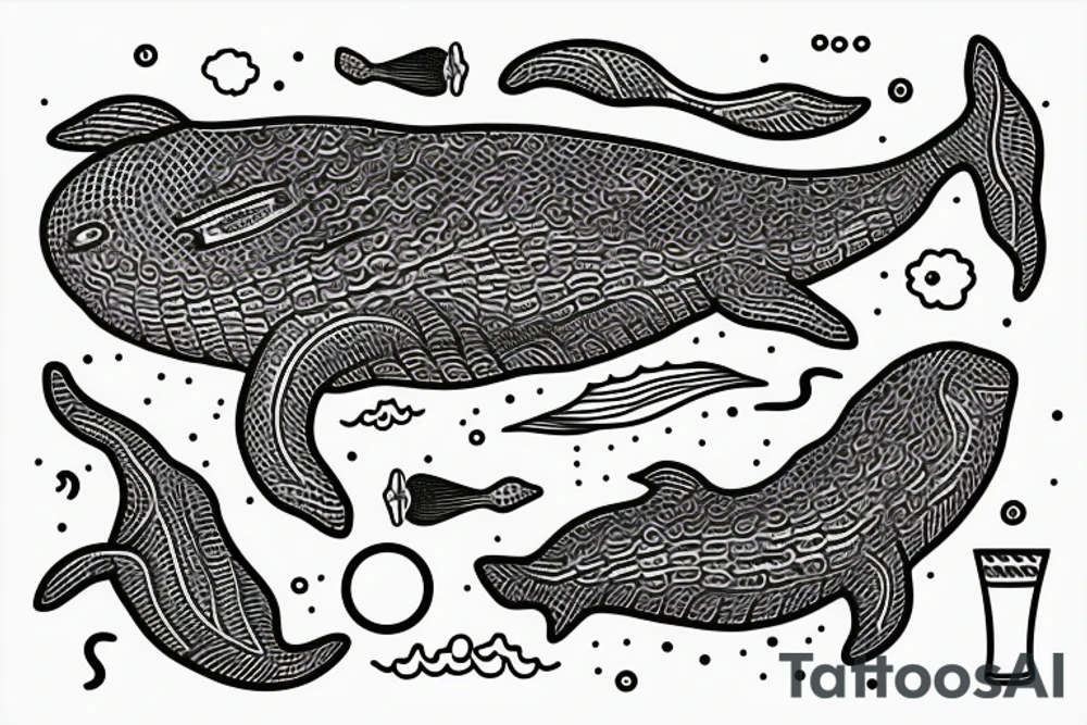 southern right whale swimming upwards from the side tattoo idea