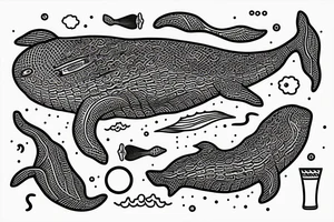 southern right whale swimming upwards from the side tattoo idea