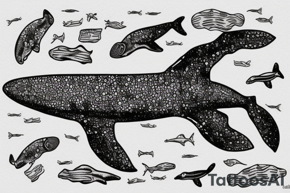 southern right whale swimming upwards from the side tattoo idea