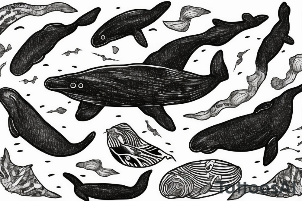 southern right whale swimming upwards from the side tattoo idea