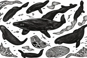 southern right whale swimming upwards from the side tattoo idea
