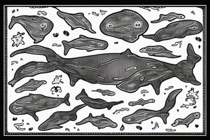 southern right whale swimming upwards from the side tattoo idea