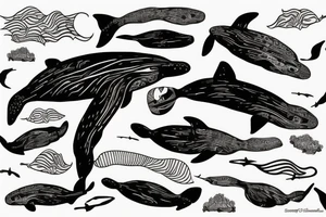 southern right whale swimming upwards from the side tattoo idea