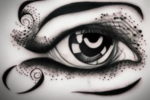 Black and white eye, realistic dotwork, twisted, not obvious. tattoo idea