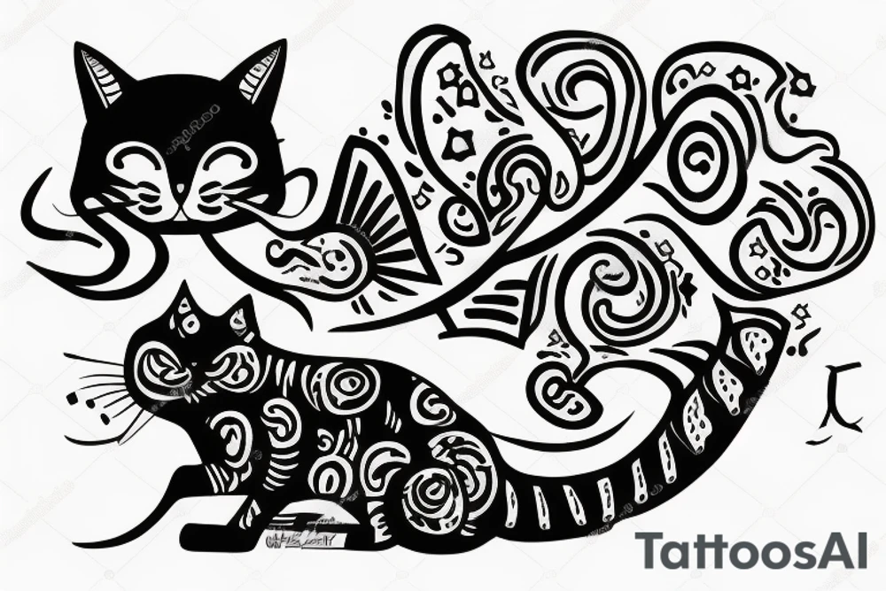 samurai cat under the big tree tattoo idea