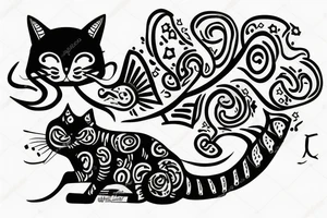 samurai cat under the big tree tattoo idea