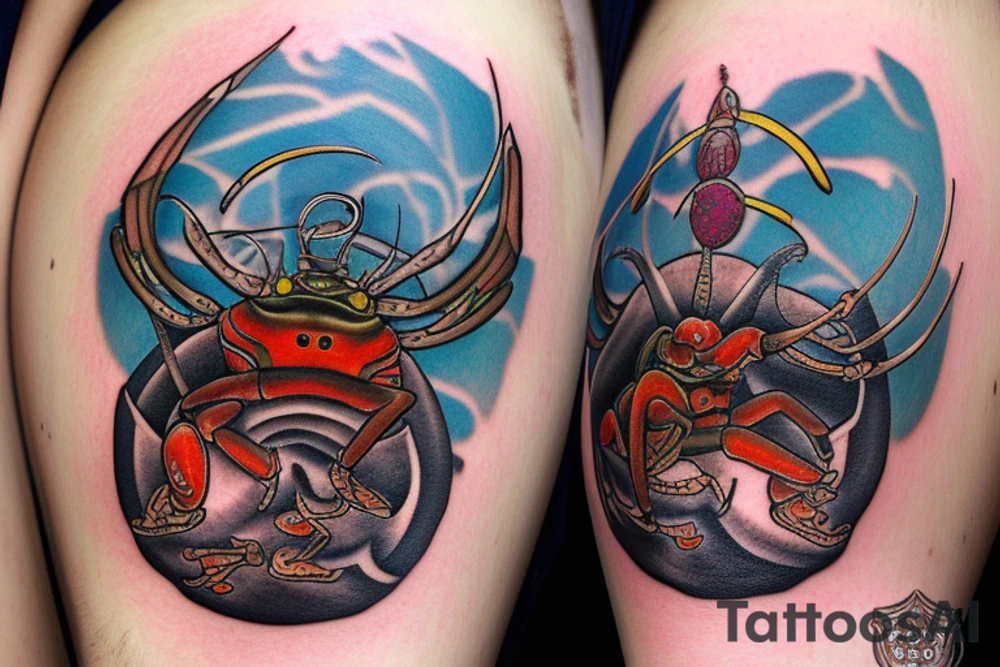 toad warrior on a stag beetle tattoo idea