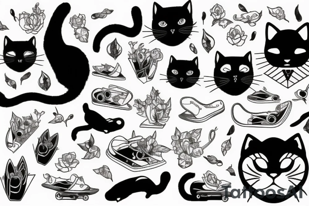 black cat, nature, skater tattoo idea
