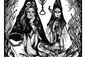 tarrot card hermit with witch on it, she is holding a lamp and she has a hood on her head tattoo idea