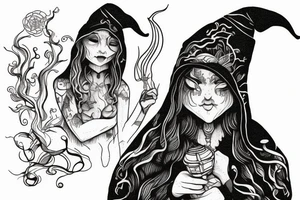 tarrot card hermit with witch on it, she is holding a lamp and she has a hood on her head tattoo idea