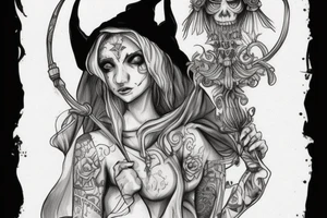 tarrot card hermit with witch on it, she is holding a lamp and she has a hood on her head tattoo idea