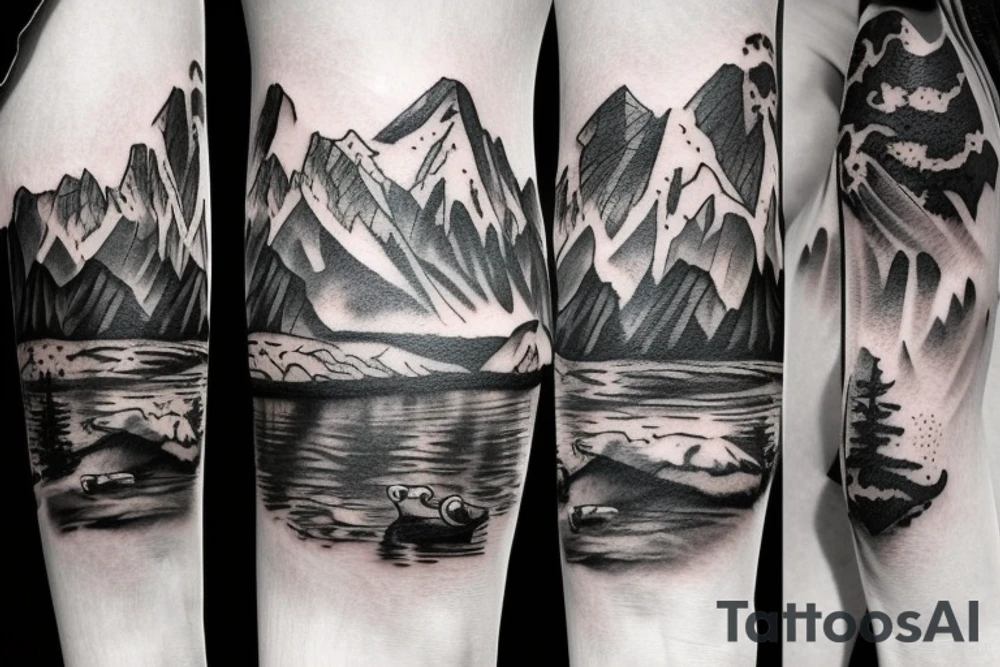 Realism of the animal kingdom and mountains behind them tattoo idea