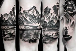 Realism of the animal kingdom and mountains behind them tattoo idea