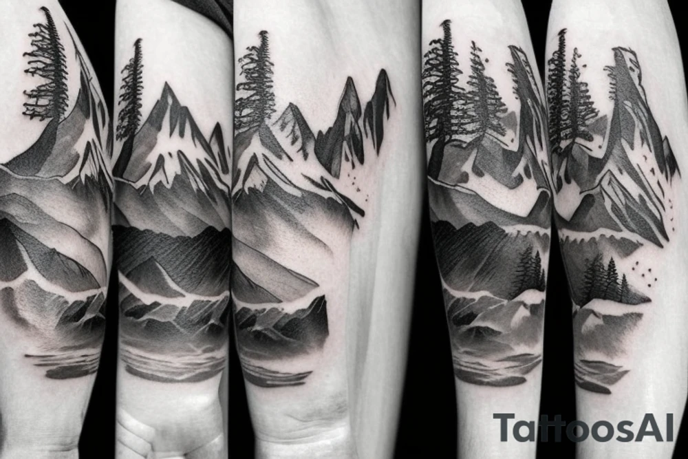 Realism of the animal kingdom and mountains behind them tattoo idea