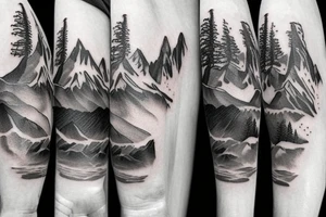 Realism of the animal kingdom and mountains behind them tattoo idea