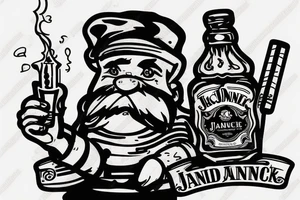 Gnome smoking a cigarette with a bottle of jack daniels in his hand tattoo idea